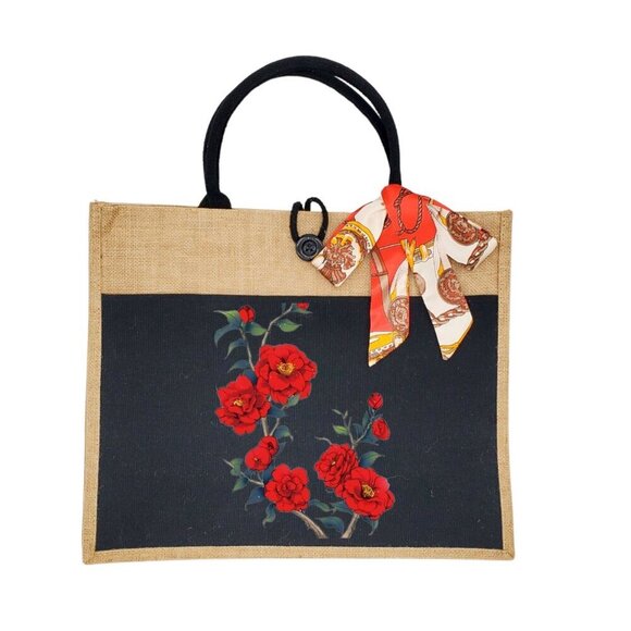 Custom Canvas Tote Bag, Large Size - Floral Theme, Black or Cream Tote - Picture 15 of 16